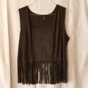 Fringe Vest• Dark Brown• Stretchy Suede• One Size
